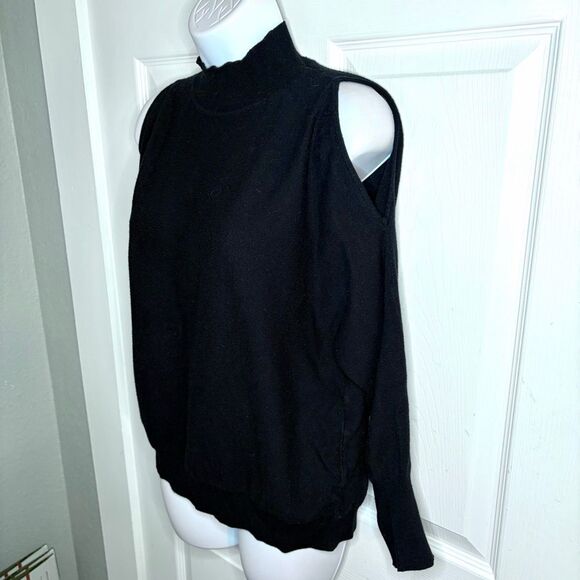 Devotion by Cyrus Dolman Cold Shoulder Black Sweater Mockneck Ribbed Trim M - Picture 7 of 11